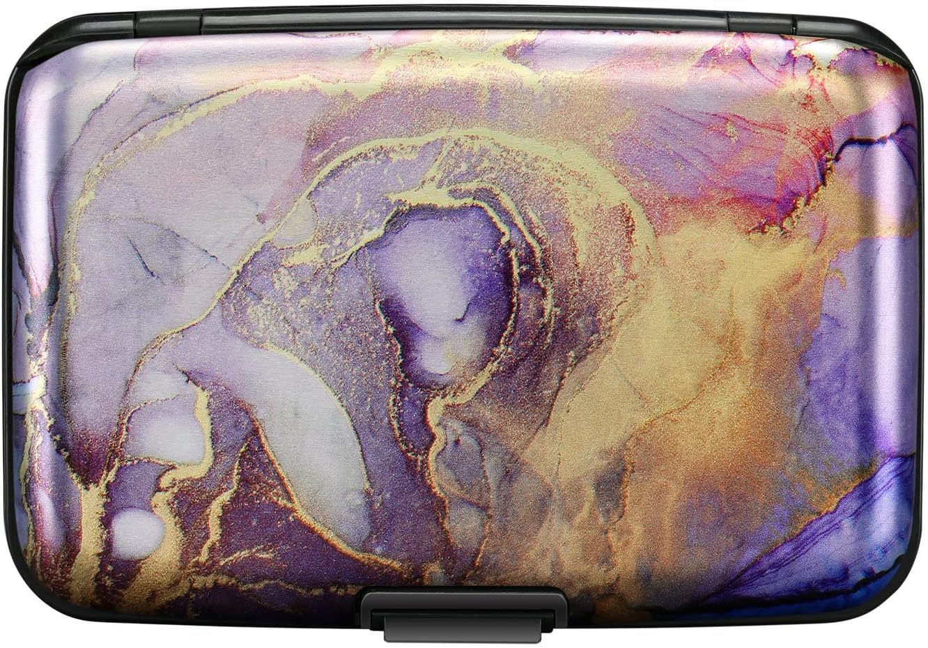 ELFISH Mini RFID Aluminum Wallet Credit Cards Holder Business Card Case Metal ID Case for Men Women（Light Purple Marble