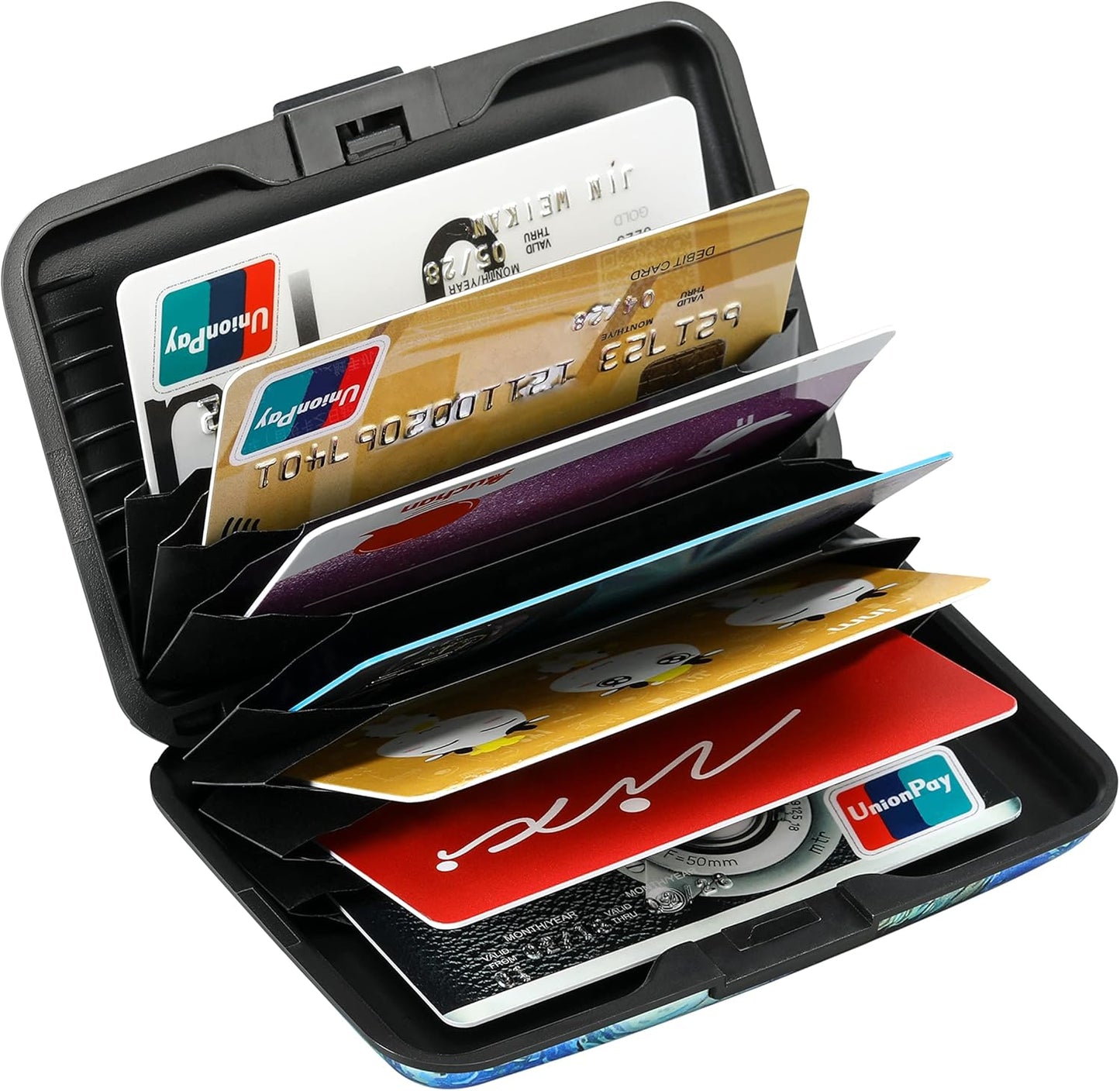 ELFISH Mini RFID Aluminum Wallet Credit Cards Holder Business Card Case Metal ID Case for Men Women(Blue Cat)