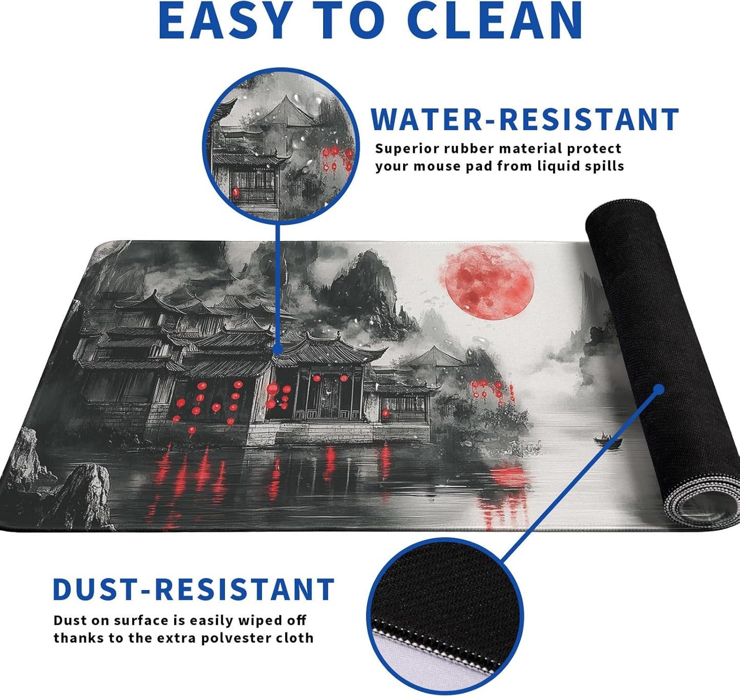 Retro Landscape Mouse Pad Abstract Big Mouse Pad 31.5x11.8 Inch Landscape Texture Non-Slip Rubber Base Large Mousepad Stitched Edges Keyboard Mouse Mat Desk Pad for Office and Home