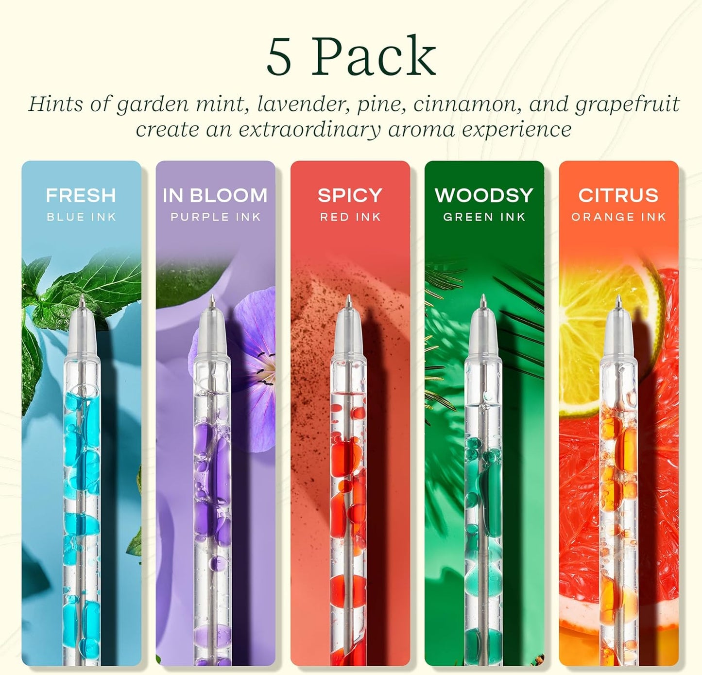 Lifelines Scented Lava Gel Pen Set, 5-Pack (Multi-Color) - 0.5mm Colored Gel Pens Infused with Scented Essential Oil Blends & Mesmerizing Lava - School Supplies for College Kids & Adults
