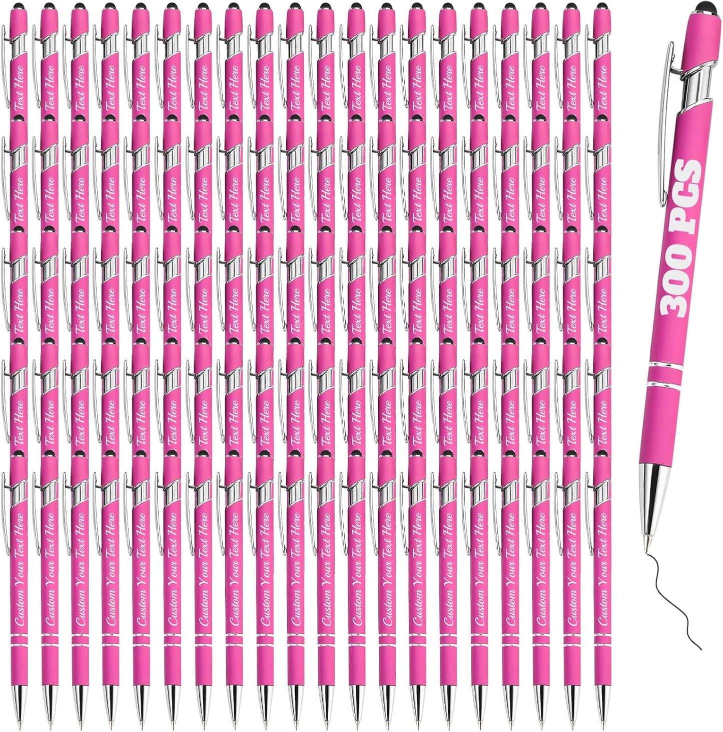 Personalized Pens Bulk 300 with Name Custom Engraving Ballpoint Pens with Stylus Tip Customized Smooth Writing Pens Personalized Gifts for Anniversary Birthday or Graduation(Pink,Black Ink)