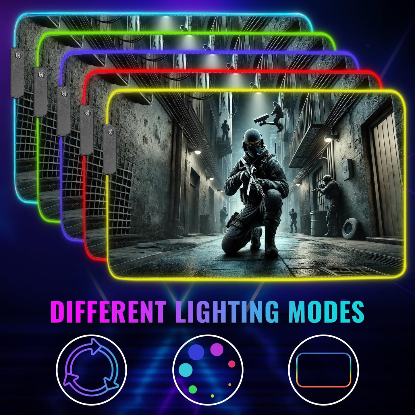 Gaming Mouse Pad - Desk Mat Gaming Mouse Pad , Medium Extra Large Extended Big Long Huge XL XXL and XXXL RGB LED Light Mousepad For a Computer , PC Mats Mousepads Midnight Strike