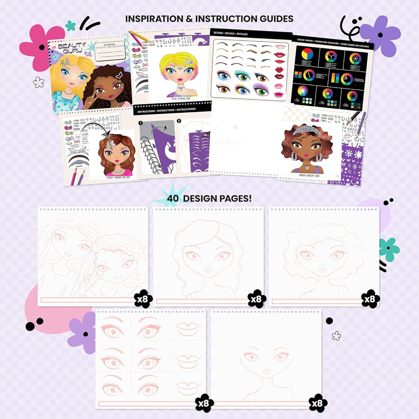 Fashion Angels Fashionista & Beauty Guru Sketch Sets Bundle, Pack of 2 Fashion Design & Make Up Artist Sketch Books, Ideal Gift & Party Favor for Girls, Kids, Tweens