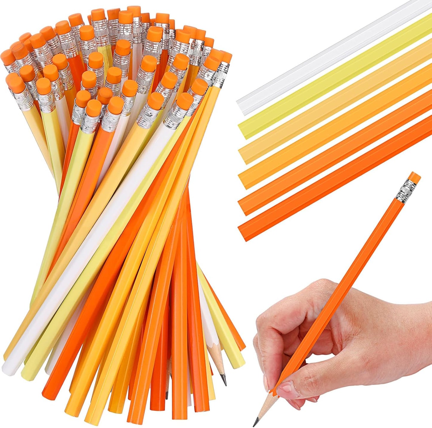 TecUnite 60 Pcs HB Pencils #2 Unsharpened Wood Cased Pencils with Eraser Hexagonal Pencil Cute Graphite No 2 Pen for Adults Gifts Exam School Office Sketching Learning(Orange, Sliver)