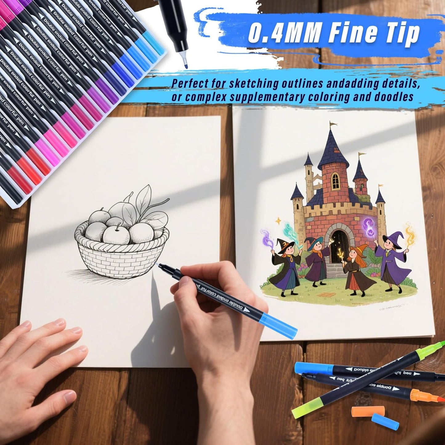 120 Colors Dual Markers Brush Pens ,Dual Tip Brush&Fine Tip Markers for Adult Kids Coloring,Water-based Ink Art Marker,Calligraphy Pens Fineliner and Brush Tips for Hand Lettering, Journal, Doodling