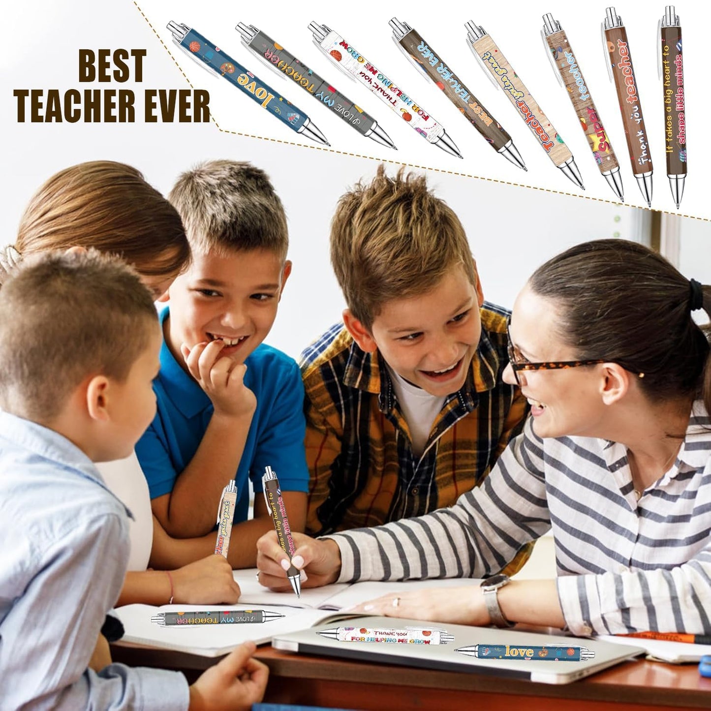 Idealmuzik 8 Teacher Pens,Gift for Teacher,Fun Cute Funny Best Pens Set,Teach Love Inspire Writing School Sayings Preschool Appreciation Gifts in Bulk