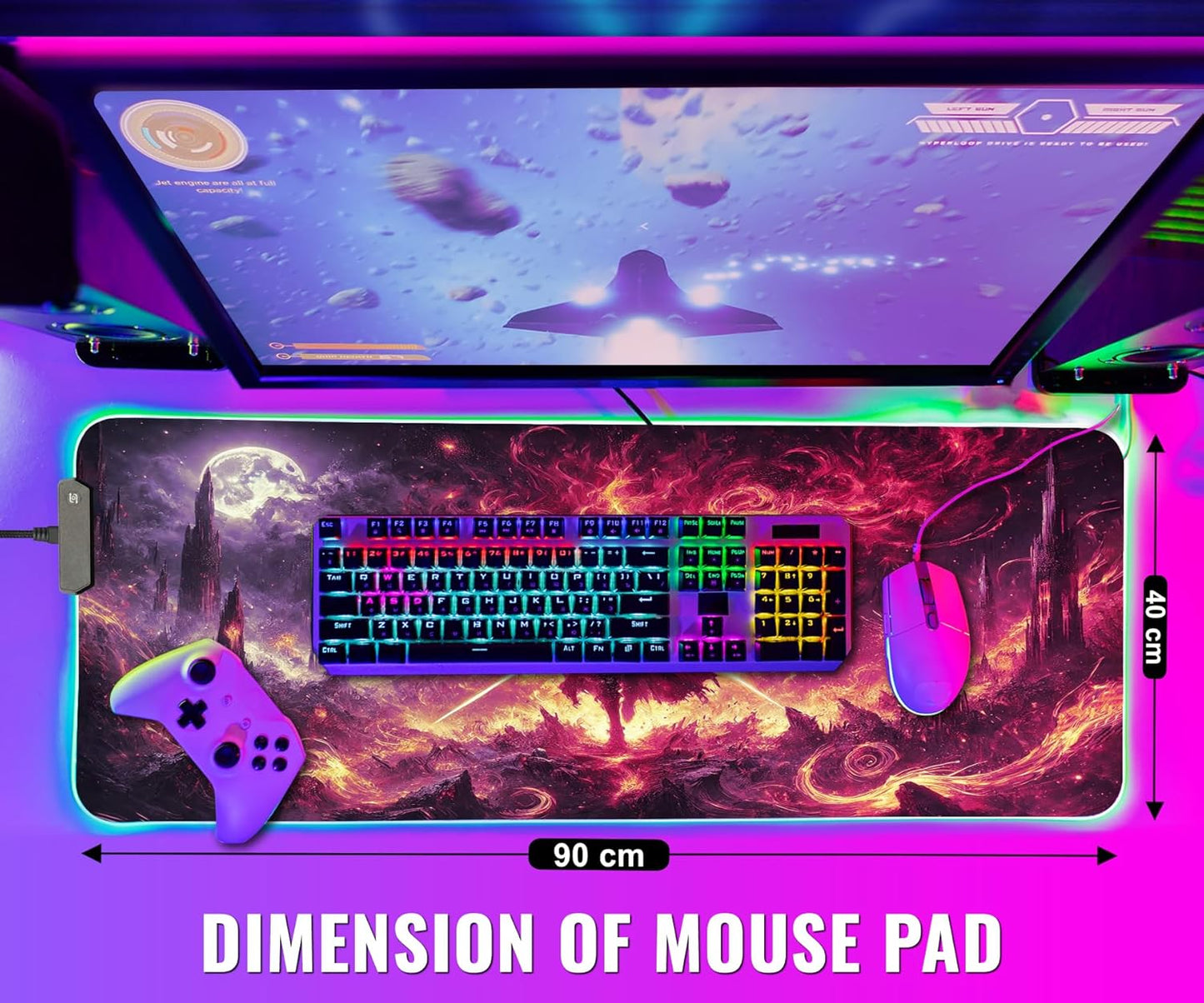 Gaming Mouse Pad - Desk Mat Gaming Mouse Pad , Medium Extra Large Extended Big Long Huge XL XXL and XXXL RGB LED Light Mousepad For a Computer , PC Mats Mousepads Hellfire Crusader
