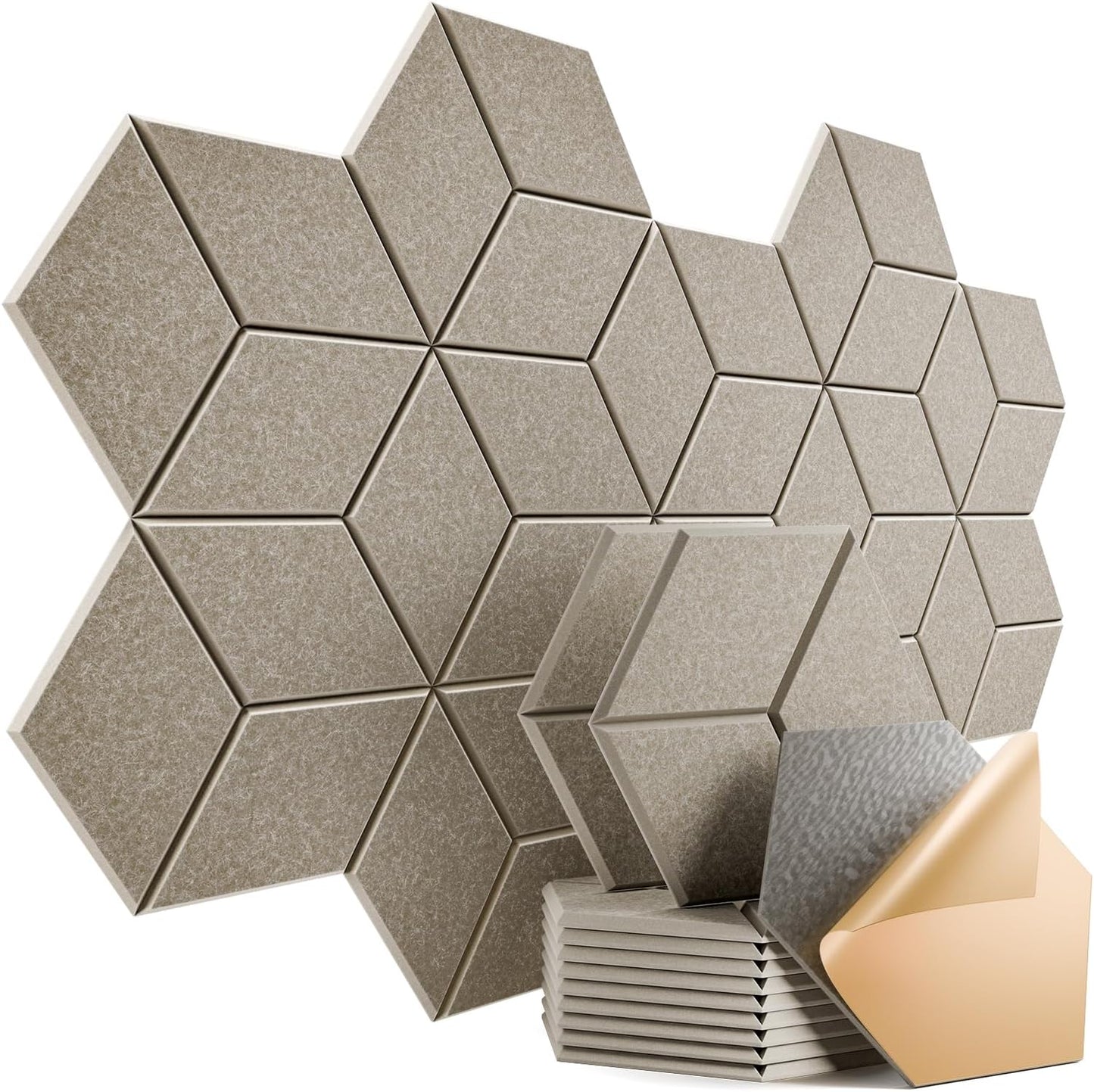 12 Pack Self-adhesive Acoustic Panels 12" X 10" X 0.4" - Sound Proof Foam Panels with High Density, Y-Lined Design, Flame Resistant, Absorb Noise and Eliminate Echoes(Camel)