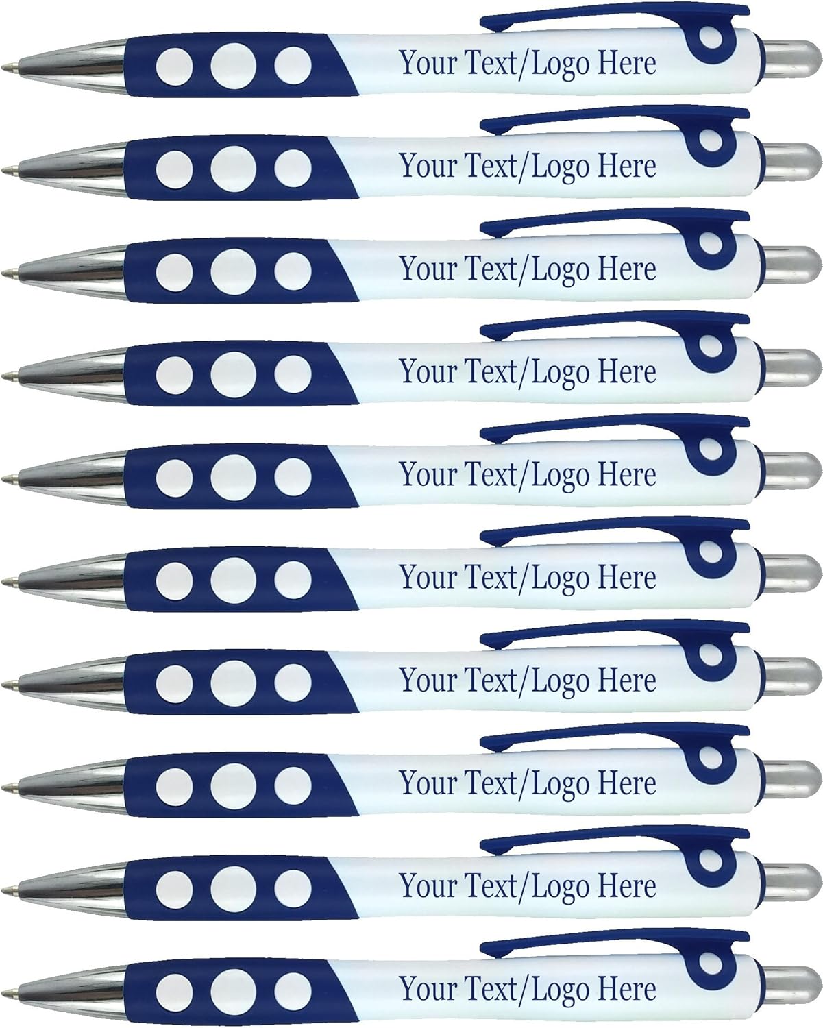 SyPen Personalized Ballpoint Pens With Custom Logo/Text-350 Pack Bulk-for Businesses, Parties, & Events, Custom Printed, White Barrel with Matching Colored Clip and Grip, Click Pens, Black Ink, Blue