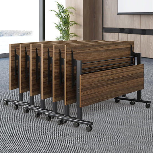 Folding Conference Table, Modern Large Conference Room Tables with Flip-Top Design, Foldable Conference Table Meeting Table with Wheels, Mobile Seminar Training Tables for Office Classroom (6, Walnut)