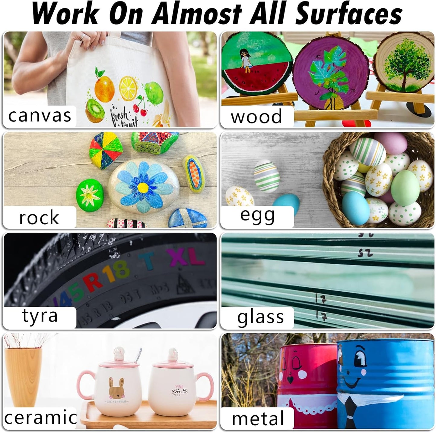 Black Paint Markers, 5 Pack Oil-Based Waterproof Quick Dry Permanent Paint Pen Set for Rocks Painting, Wood, Fabric, Plastic, Canvas, Glass, Mugs, Metal, Tire, Stone, DIY Craft