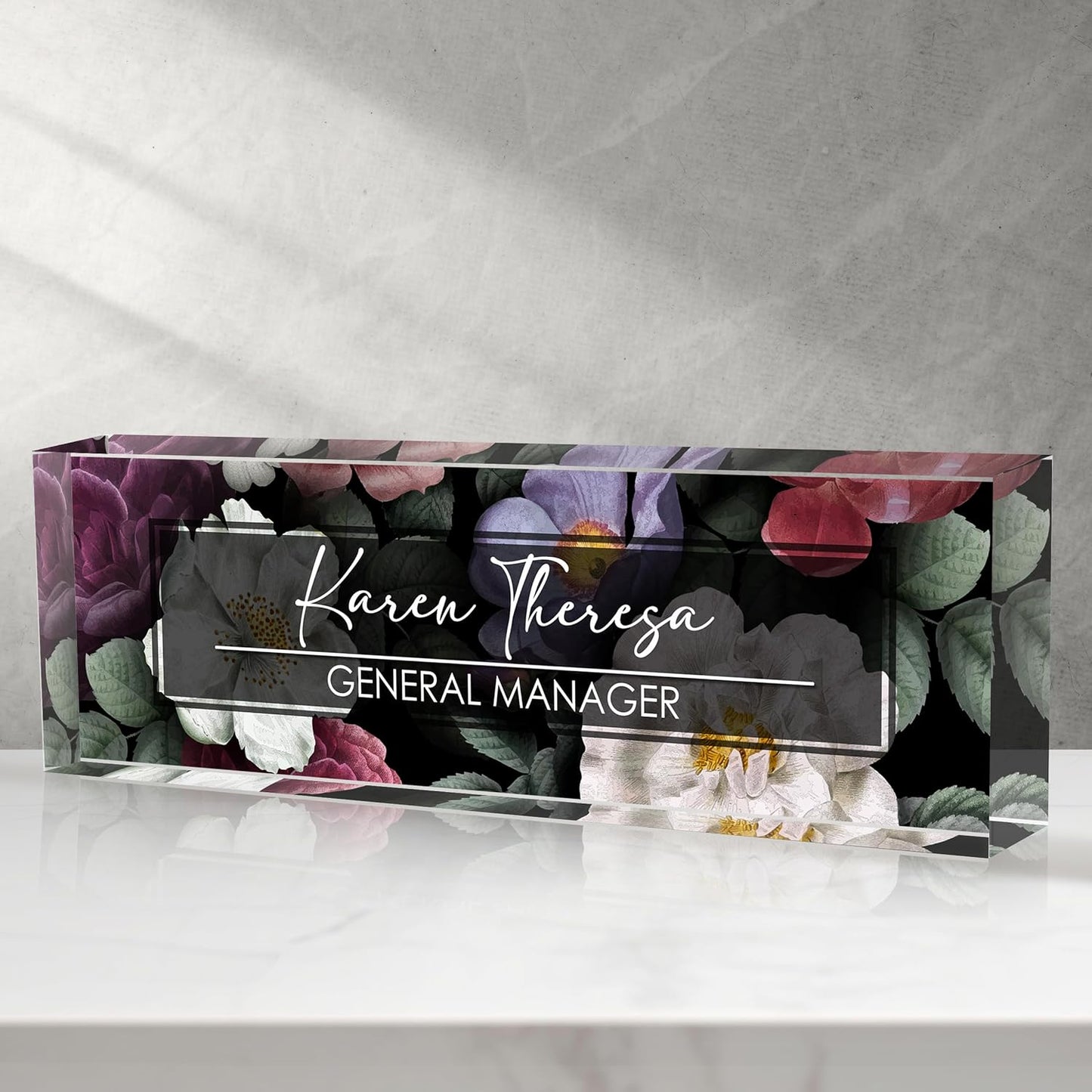 Custom Office Name Plate, Personalized Gifts for Women & Men, Appreciation Gifts for Employees, Office Desk Accessory (Night Flower)