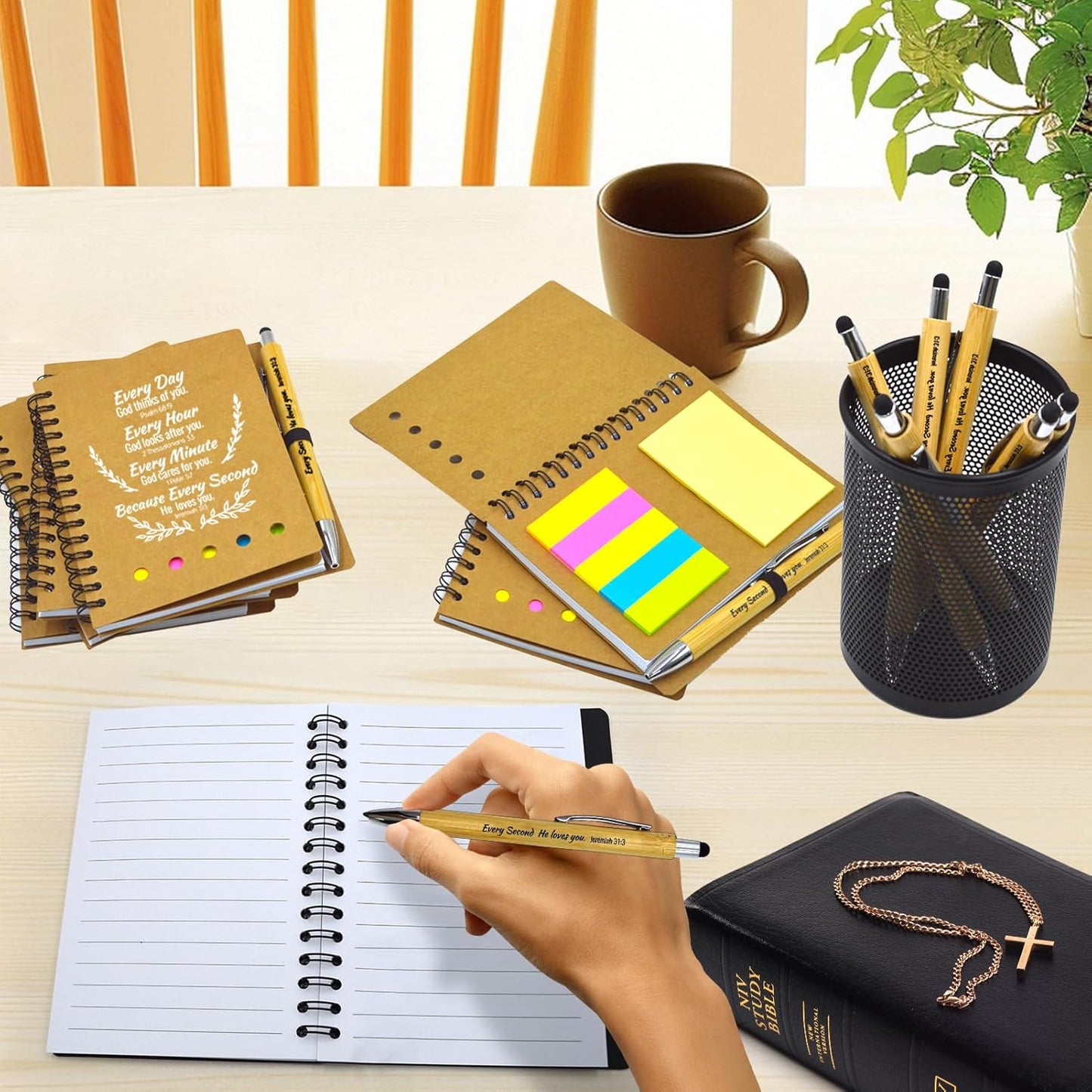 100 Pcs Bulk Fathers Day Christian Gifts Prayer Journal for Woman - 50 Set Religious Notepad with Christian Pen - Bible Notebook - Church Gifts for Inspirational, Bible Study, Devotions ( Brown )