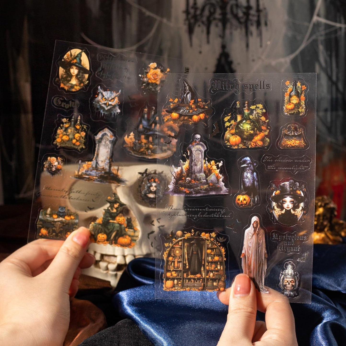 Gothic PET Scrapbook Stickers Set, 12PCS Pre-Cut Ephemera for Scrapbooking, Junk Journaling, Crafting, DIY Projects, Diaries, and Art Supplies