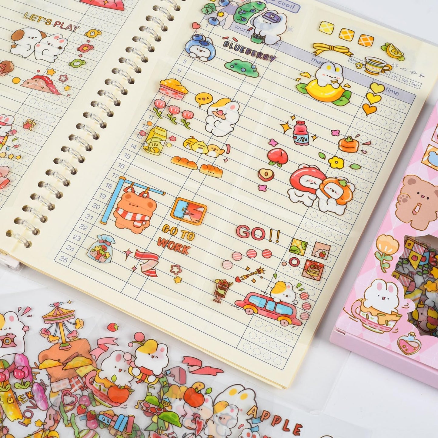 Cute Cartoon Animals Scrapbook Stickers - 100 Sheets Kawaii Aesthetic Transparent Sticker for Journaling Planner Album Calendars Notebook DIY Craft Decorations
