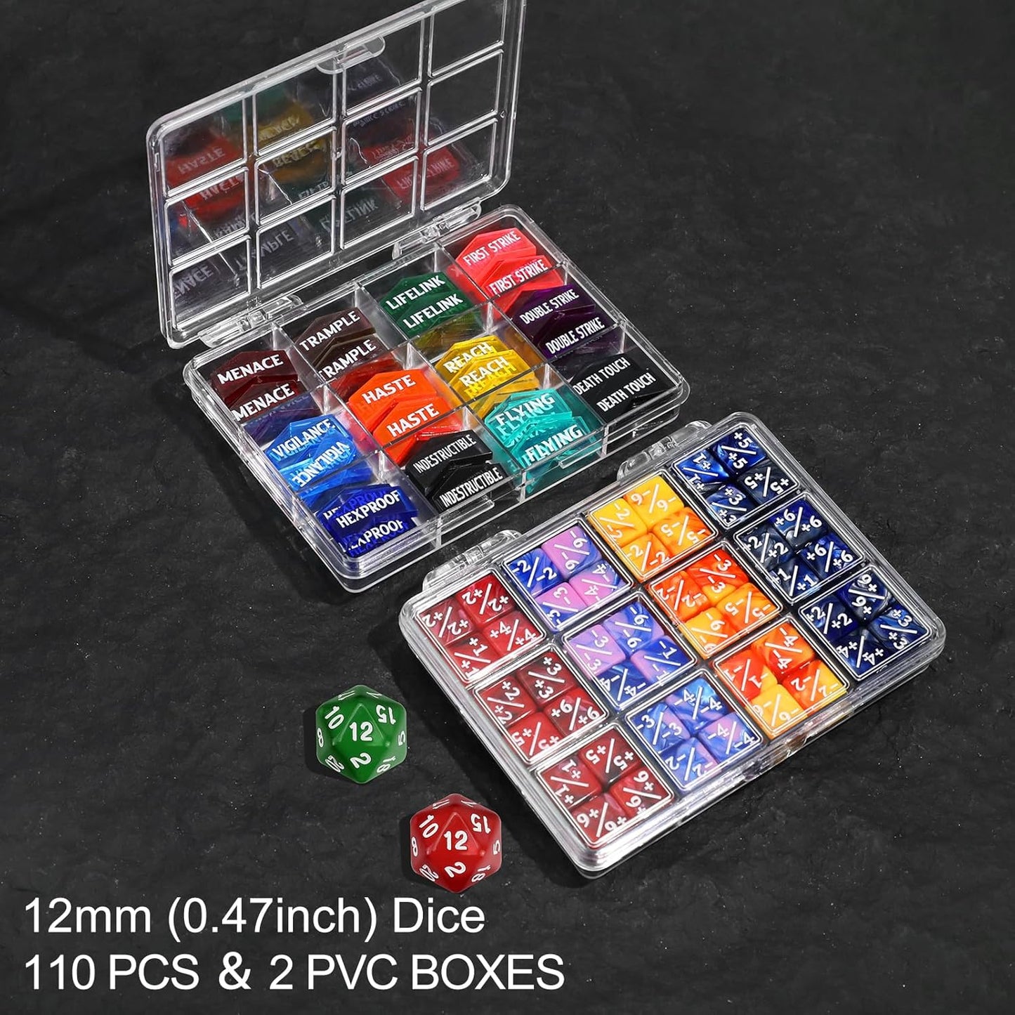 110 Pieces MTG Abilities Keyword Tokens 12mm Dice Counters Set with Box, MTG Life Counter Buff Tokens Dice for Magic The Gatering, Compatible with TCG CCG Magic Card Games Accessories