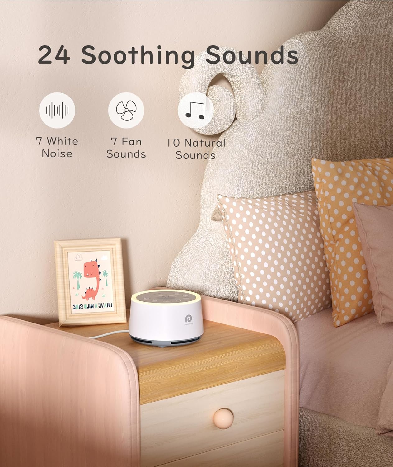Dreamegg D1 Sound Machine - White Noise Machine with Baby Night Light for Sleeping, High Fidelity Sounds, Timer & Memory Feature, Sound Machine for Baby Adults, Home, Office, Travel (White)