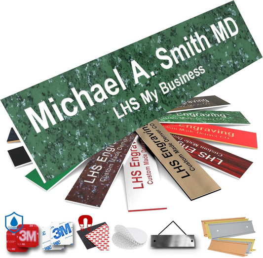 Engraved Name Plates for Door Sign Personalized Green Marble Plastic Plaque with White Letters - Made in USA 2x10 S4