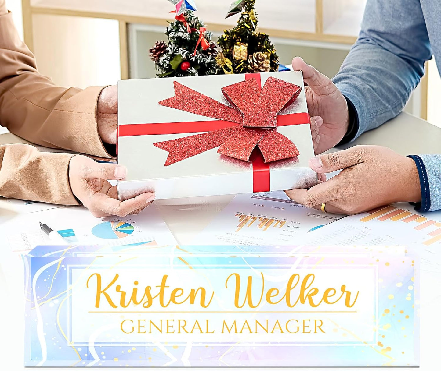 Gowellly Desk Name Plate Personalized - Custom Acrylic Name Plate for Desk - Enterprise Custom Logo/Text nameplates - Employee Appreciation Gifts (Colored Marble-2)