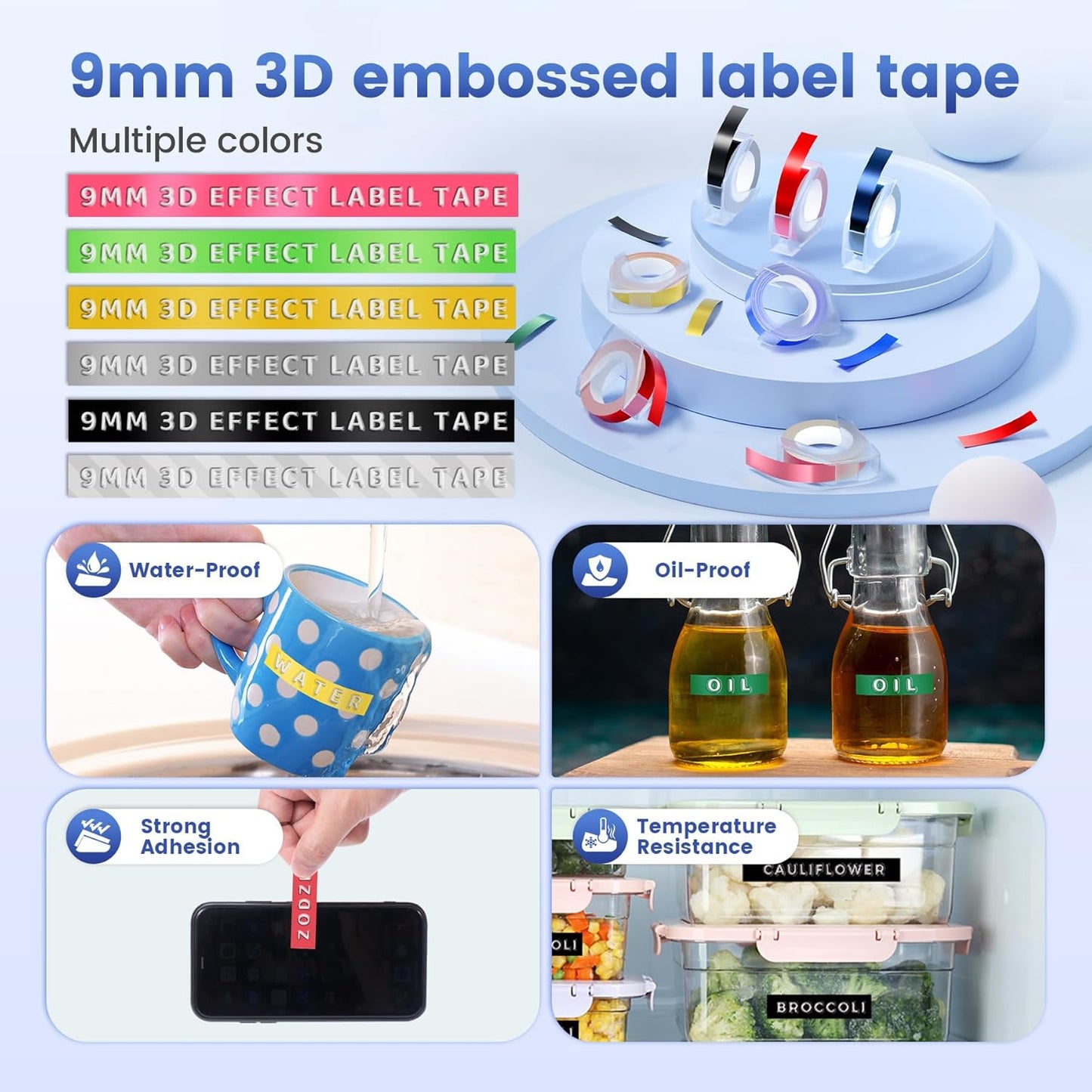 Embossing Label Maker ,Vintage Embossed Label Maker Machine with Tapes,Manual Retro Labeler ,Old School Embosser with 3 Rolls 9mm 3D Embossing Tapes for Home Marking Office Kids DIY Crafting - Blue