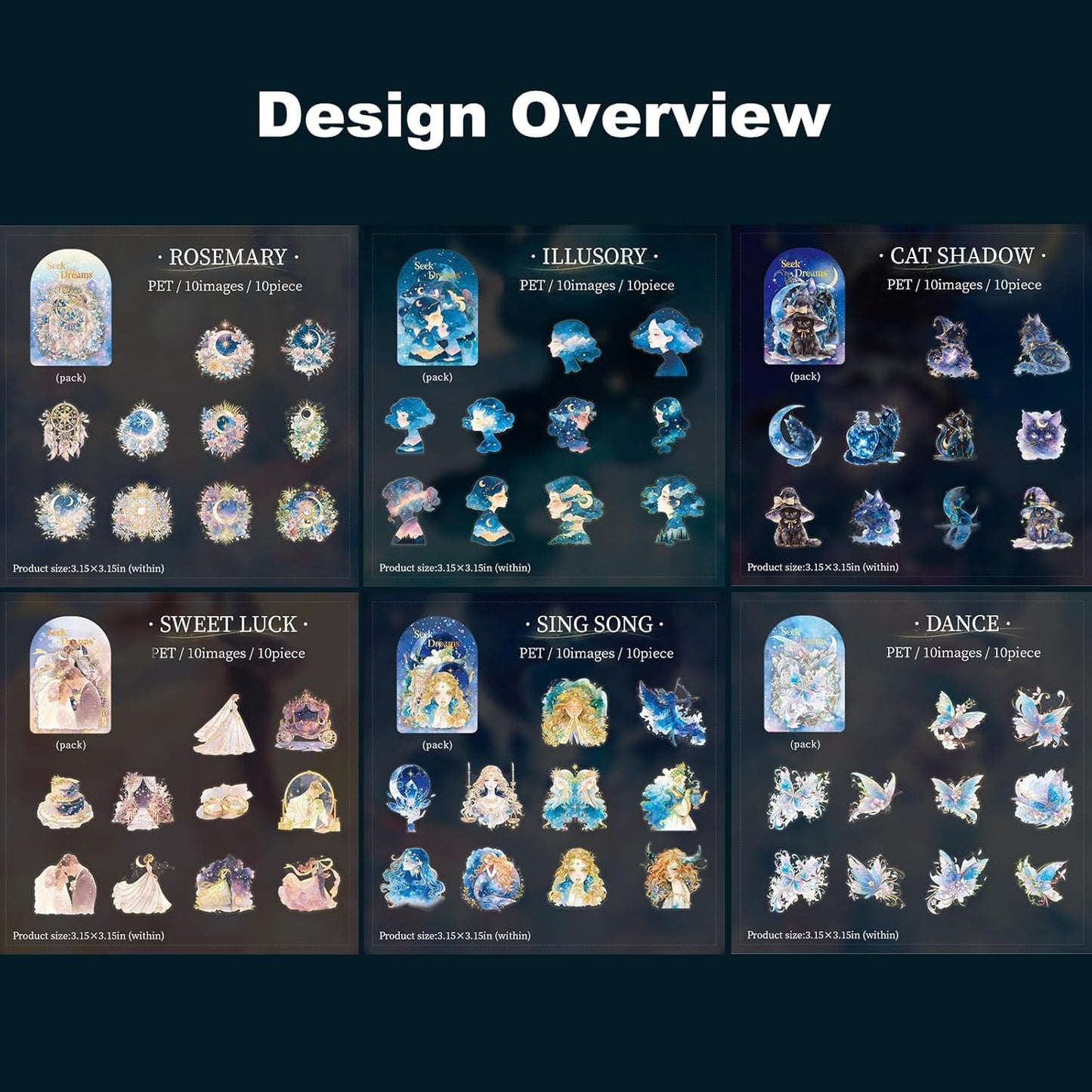 Fantasy Celestial PET Sticker Set, 60PCS Gold Foil Scrapbook Stickers for Journaling, Planners, DIY Crafts, and Art Supplies