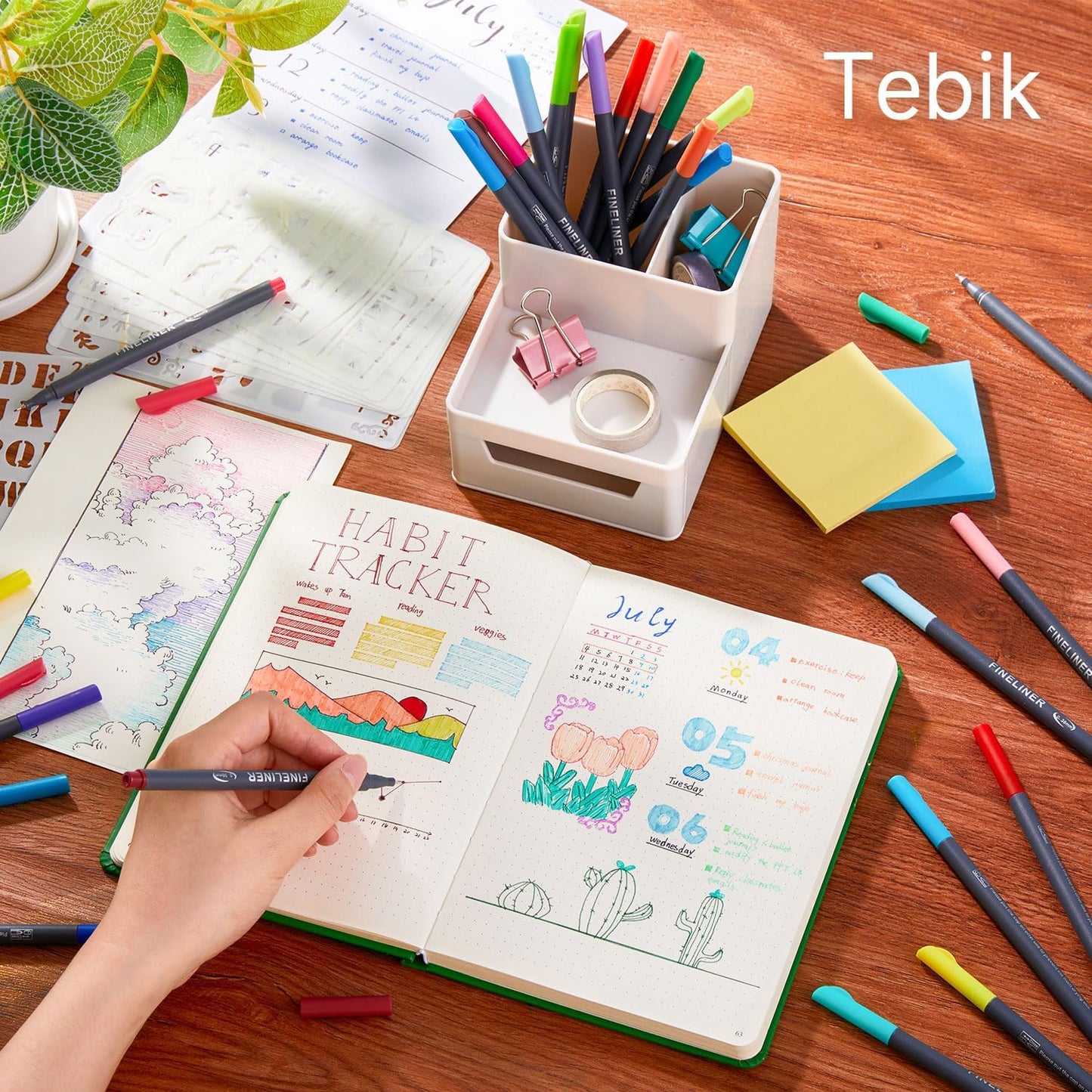 108 Pack Planner Colored Pens, 100 Assorted Colors Drawing Pens with 8 Different Stencils, Perfect for Dotted Journal Planner Writing Note Calendar Coloring Office School Supplies