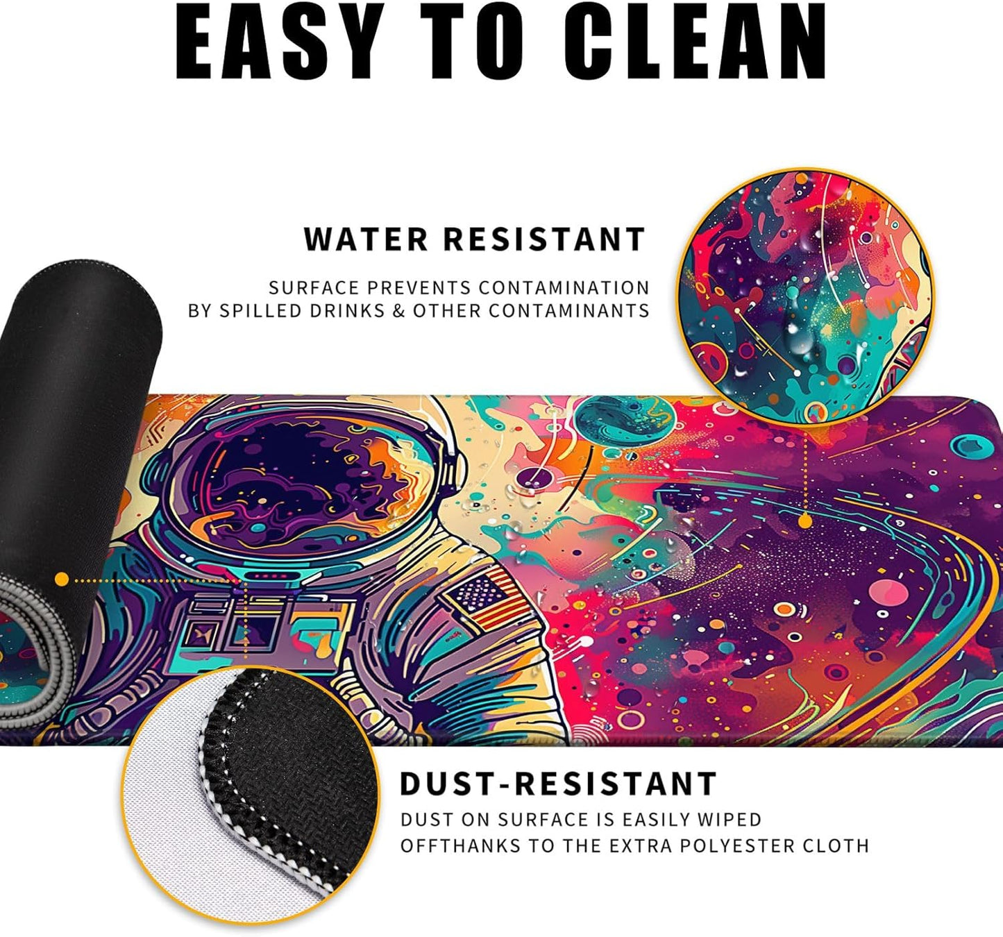 Desk Mat Colorful Space Desk Accessories Astronaut Extended Gaming Mouse Desk Pad Decorations for Office Keyboard Mousepad Mat31.5x11.8in, Stitched Edge Non-Slip Bottom Large Mouse Pad