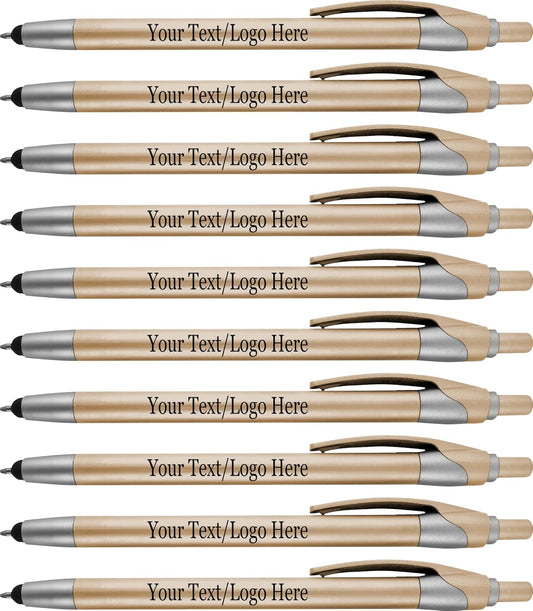 Personalized With your Custom Logo or Text Pens-Pack of 300- for Marketing, Parties, and Events, 2 in 1 Capacitive Stylus & Ballpoint Pen Compatible With Touchscreen Devices, Black Ink, Gold Pens