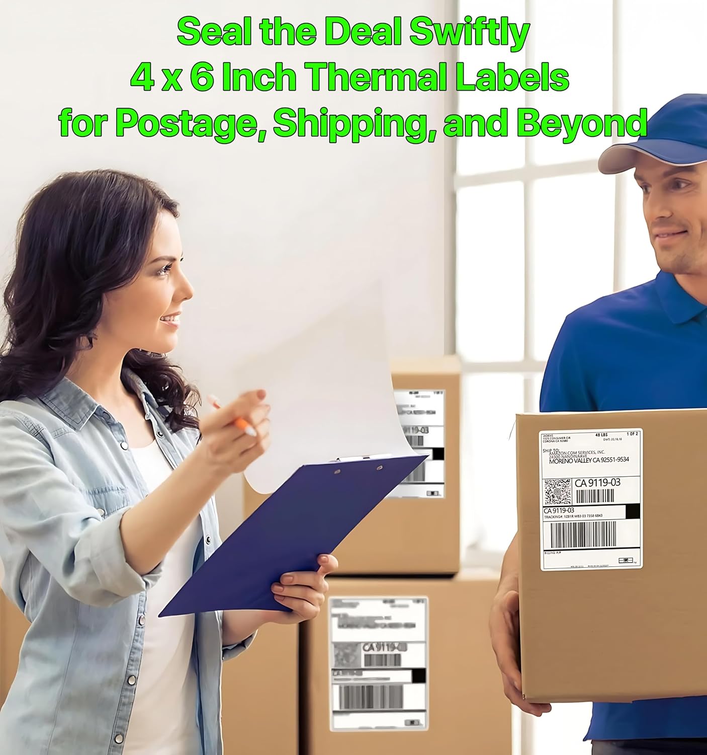 Fanfold [4 x 6 inch] x [500 Labels] Thermal Stack Direct White Strong Adhesive Perforated Postage Shipping Printer Compatible with Zebra SNBC Epson Rollo (500 Labels, Fanfold)