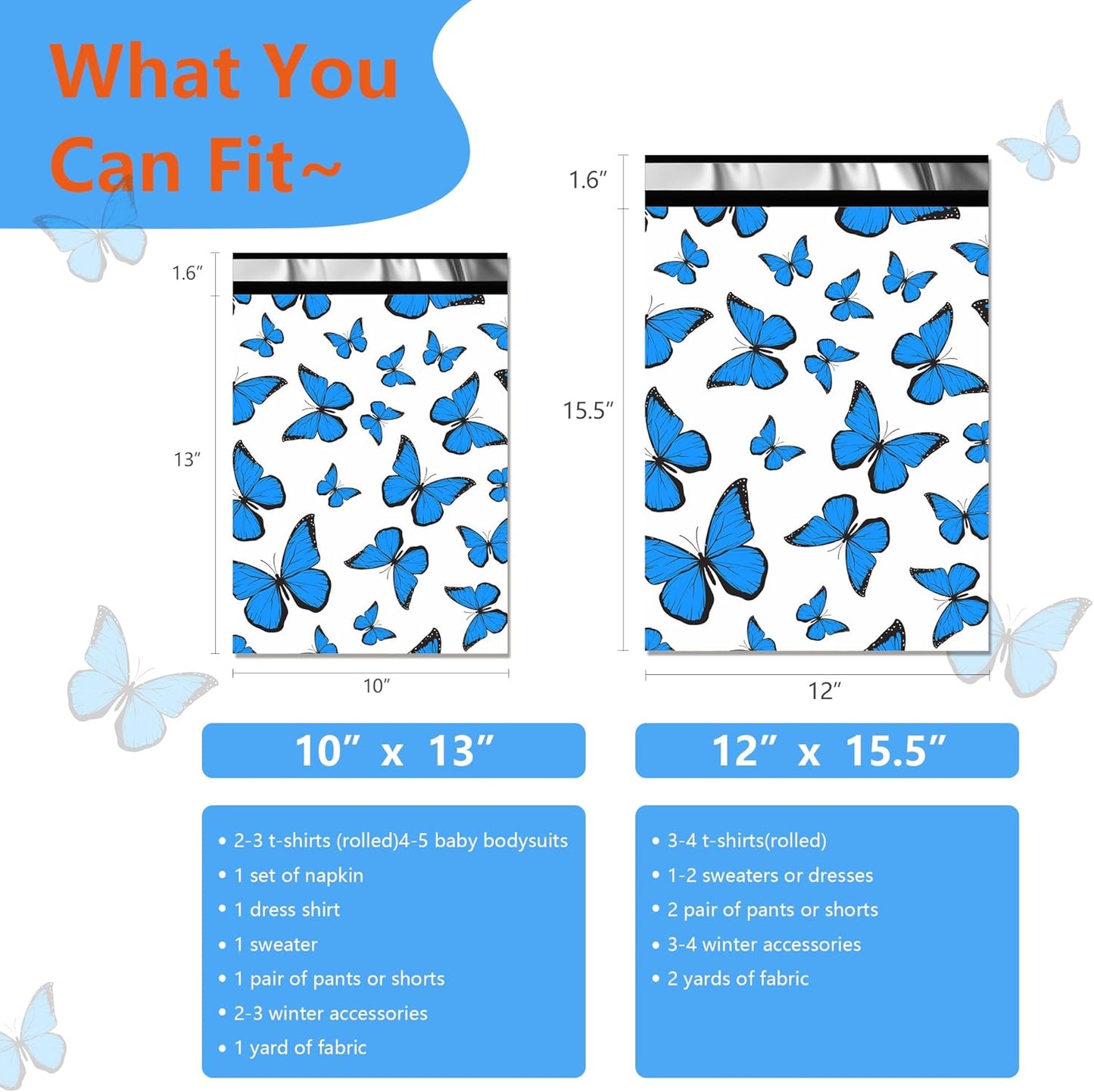 Cute Poly Mailers 12x15.5 Inch 50 Pcs - Butterfly Printed Shipping Bags for Clothing - Waterproof and Tear Resistant Mailing Envelopes - Self-Sealing Packaging Bags for Small Business