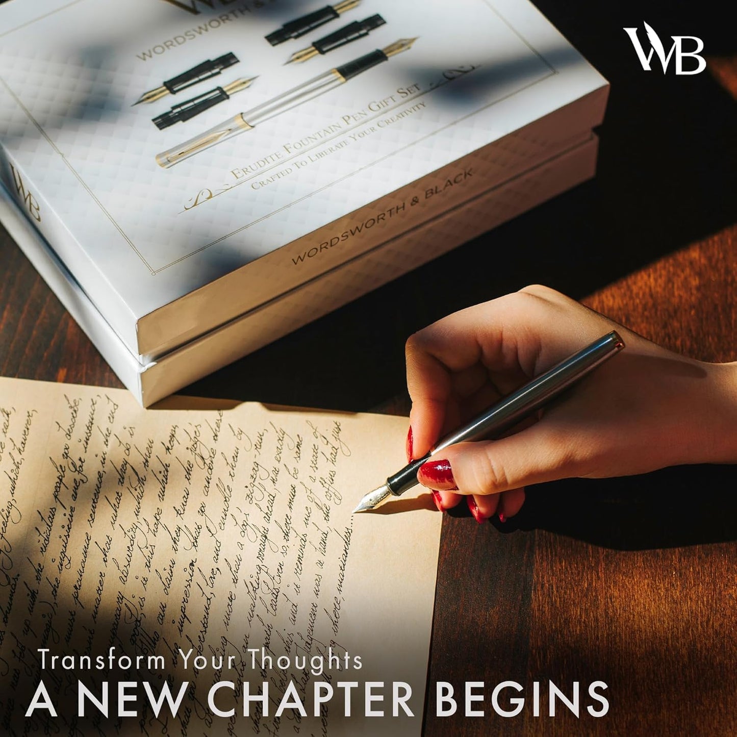 Wordsworth & Black Fountain Pen Gift Set, Includes Ink Bottle, 6 Ink Cartridges & A Refill Converter, 4 Replacement Nibs, Premium Package, Journaling, Calligraphy, Smooth Writing Pens [Silver Chrome]