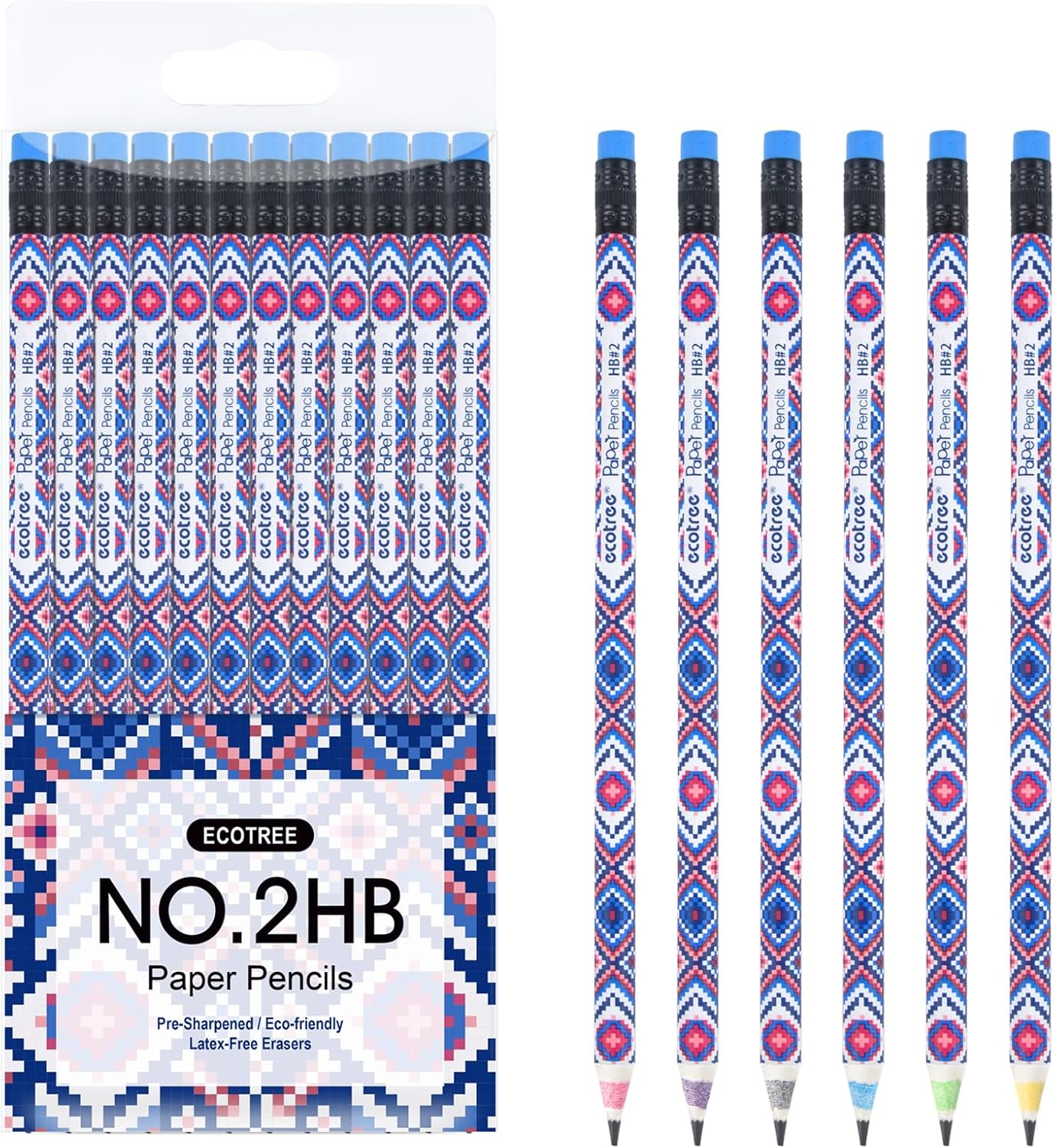 ECOTREE Pencils #2 Pre-Sharpened Pencils for Kids Number 2 Pencil with Erasers for School, Writing, 12 Count