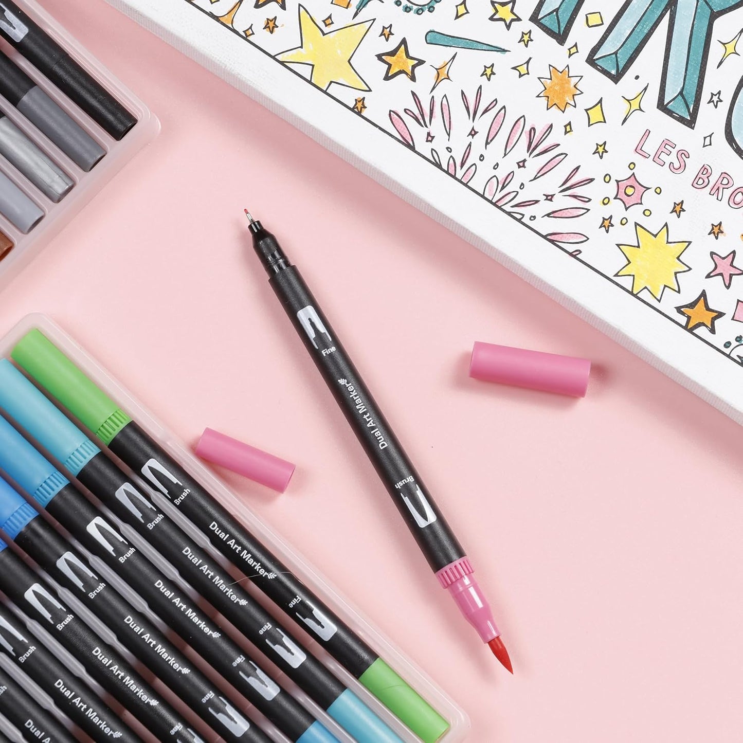 Incraftables 36 Color Dual Tip Calligraphy Pen Set – Artist Brush Pens & Fine Tip Markers for Writing, Journaling, Coloring, and Calligraphy