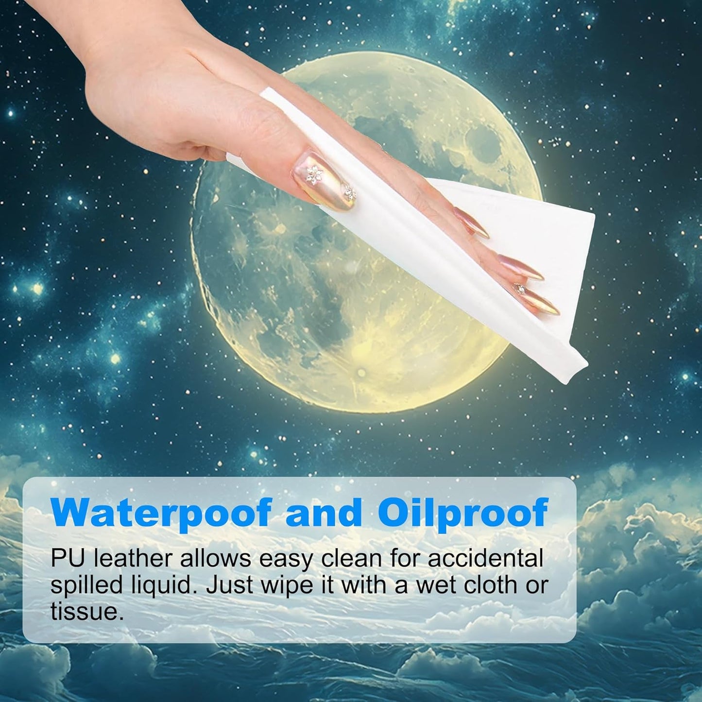 Desk Mat, Moon Floating in Sea Stars Clouds Large Gaming Mouse Pad with Non-Slip Base Stitched Edges,Desk pad for Keyboard and Mouse Home Office 35.4"x15.7"