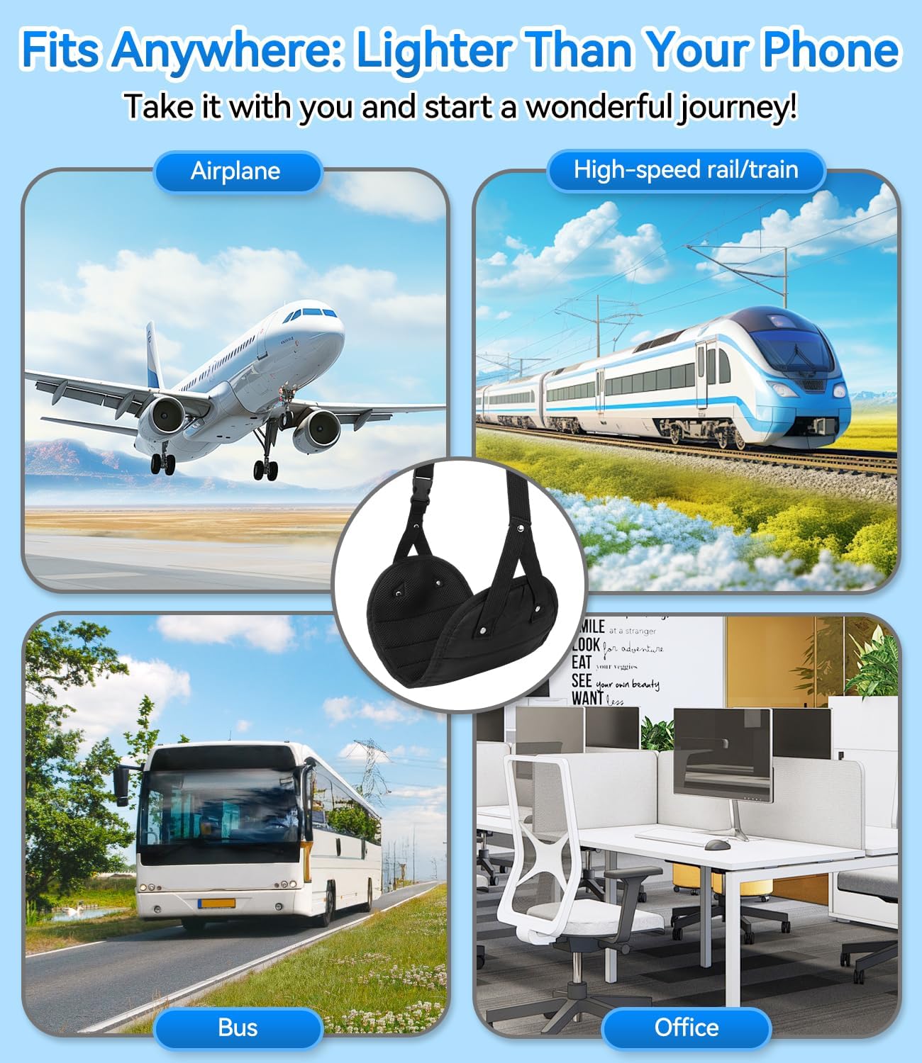 Ergonomic Airplane Foot Hammock(Memory Foam)-Ultimate Comfort Foot Hammock for Plane Travel Essentials to Relax Your Feet, Portable Airplane Foot Rest with Adjustable Strap, Perfect for Long Flight