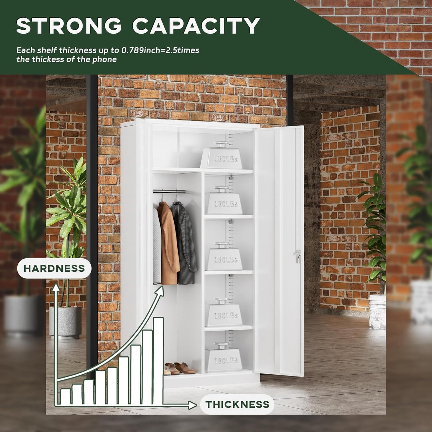 Greenvelly Metal Wardrobe Cabinet with Locking Doors, 72" H x 36" W White Metal Wardrobe Closet Cabinet with Hanging Rods and Adjustable Shelves, Steel Storage Closet for Home, Office, Employee, Gym