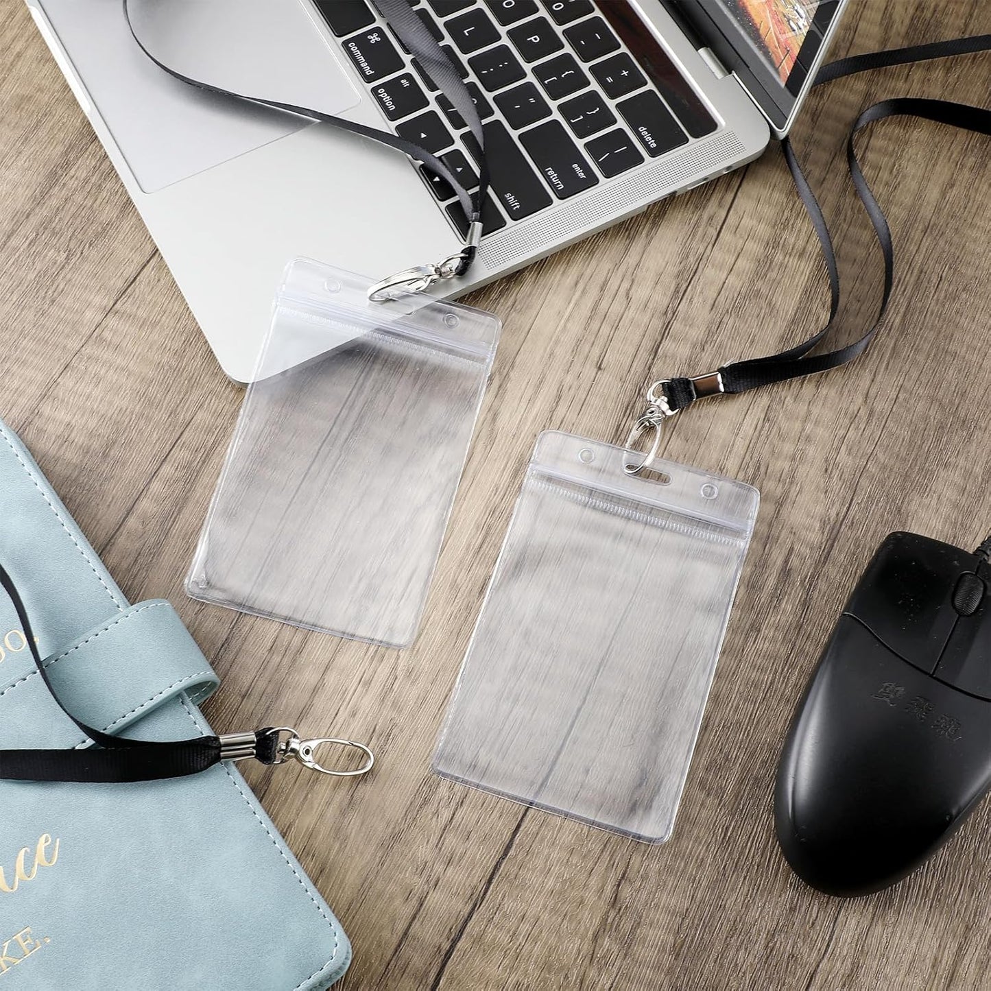 Fumete 100 Sets Name Tag Lanyards with ID Badge Holder Durable Clear Cruise Teacher Lanyards with Plastic Waterproof ID Badge Holders Bulk for Adults Teacher School Office Ship Cards(Black)