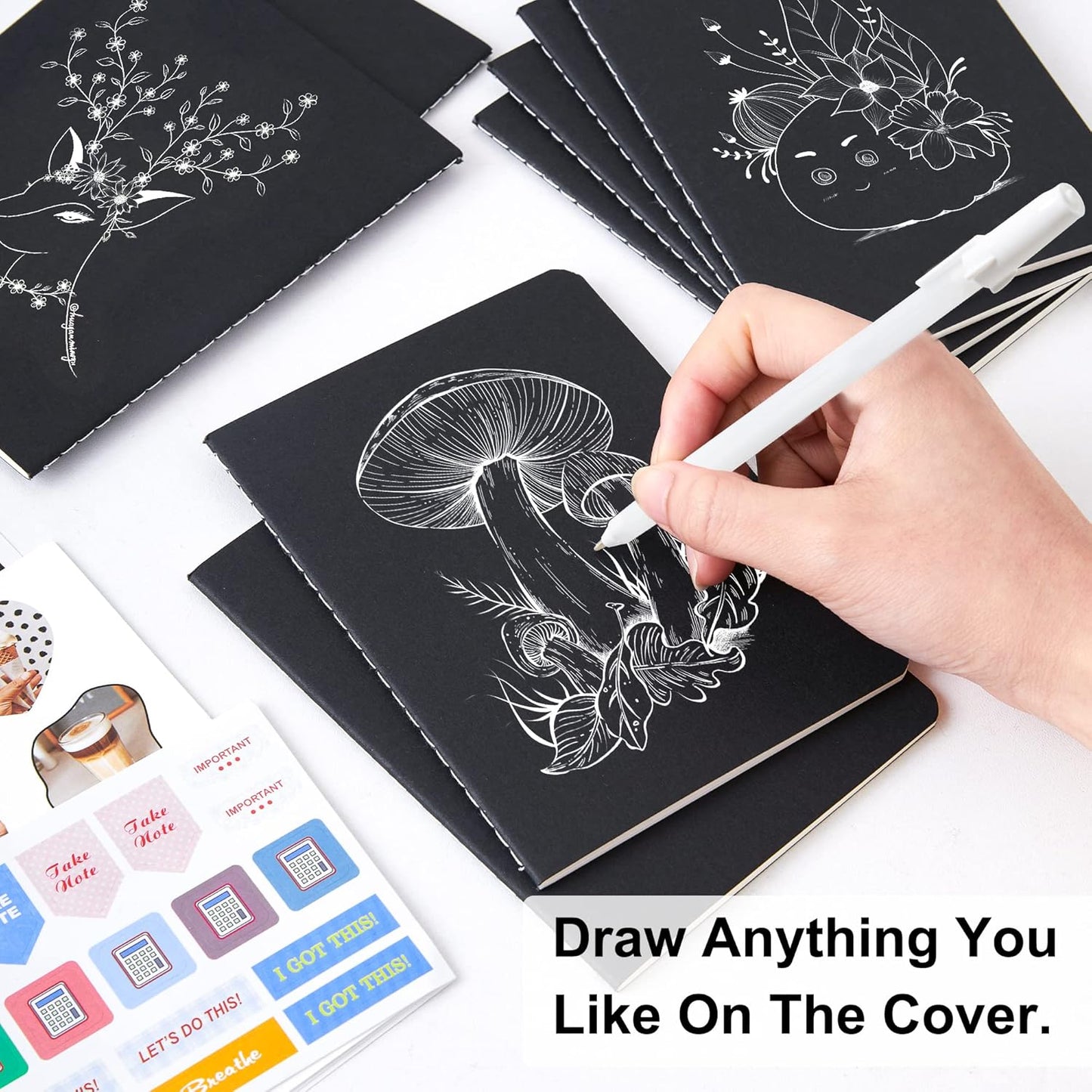 feela 170 Pack Blank Kraft Notebooks, Unlined Sketchbook Mini Cute Note Pad for Drawing Writing, Journal Bulk For Kids Students Office School Supplies, A6, 48 Pages, 4.25” X 5.5”, Black and Brown