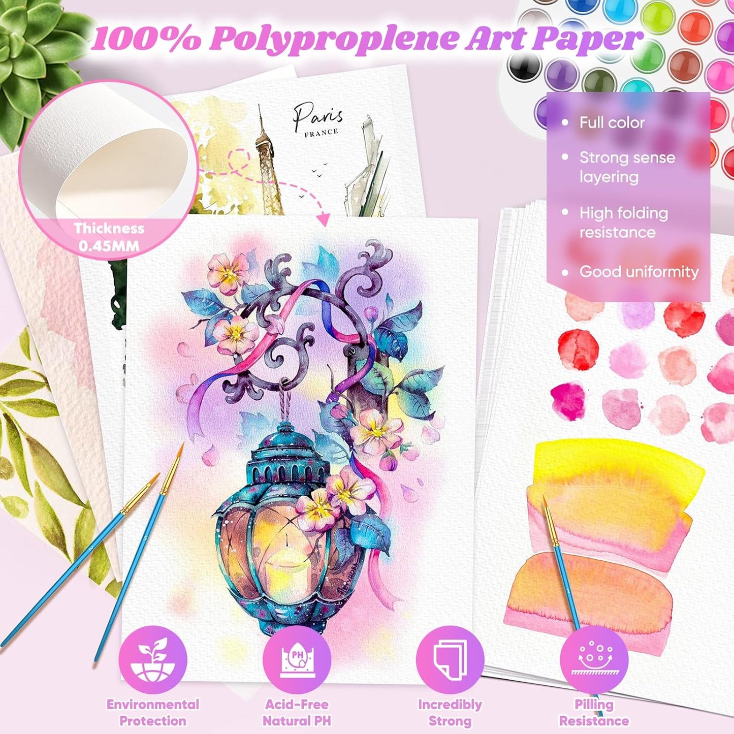 128 Sheets Watercolor Paper, 4"x6" Cold Press Water Color Paper for Kids Adults, 140lb/300gsm Artists Drawing Coloring Sketching Painting, Arts and Crafts Supplies, Valentine Gift Cards, White, Bulk