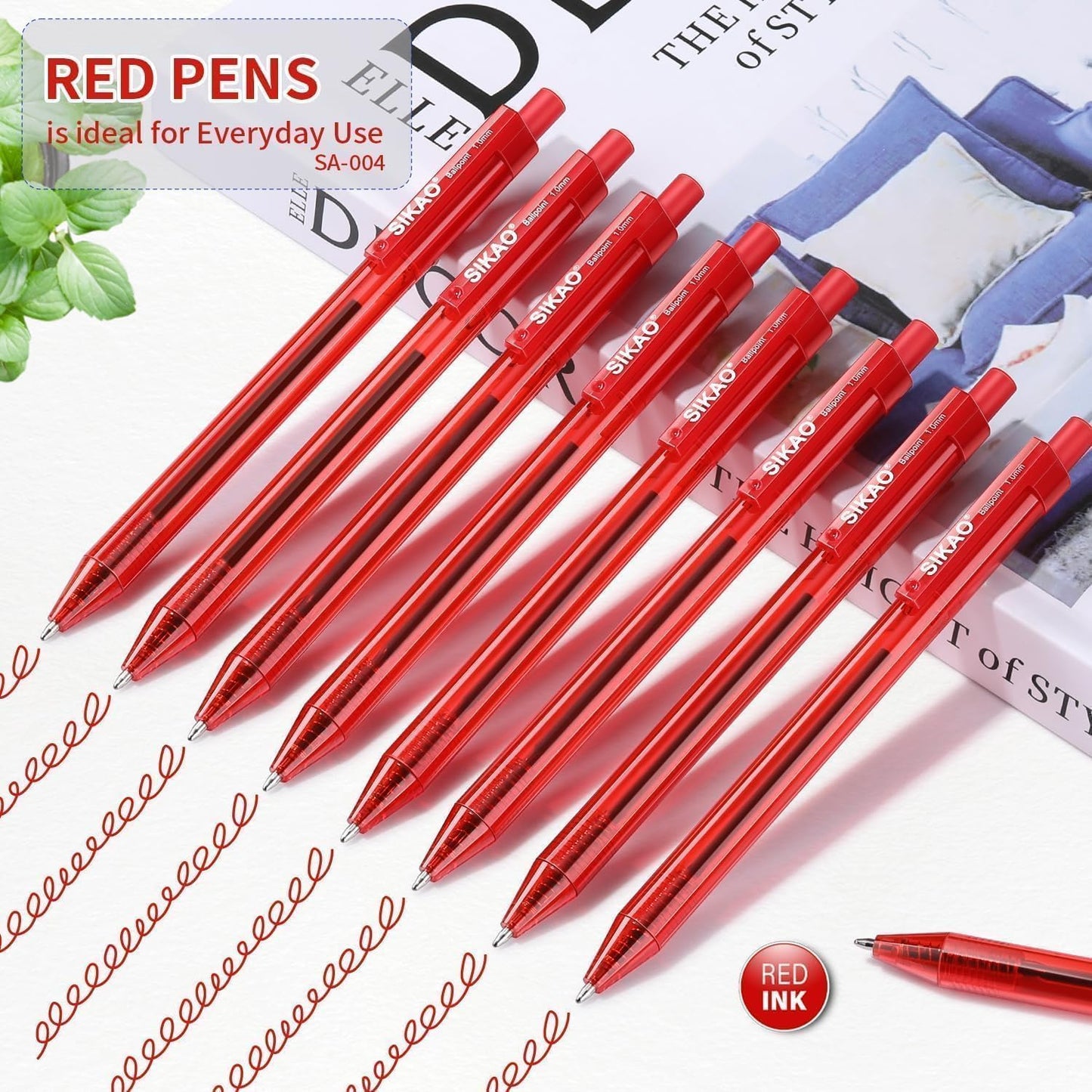 Red Pens | 16 Pack Retractable Ballpoint Pens Multipack | Red Ink Medium Point 1.0mm | Smooth Writing Ball Point Pens | School Office Supplies(Red Ink)