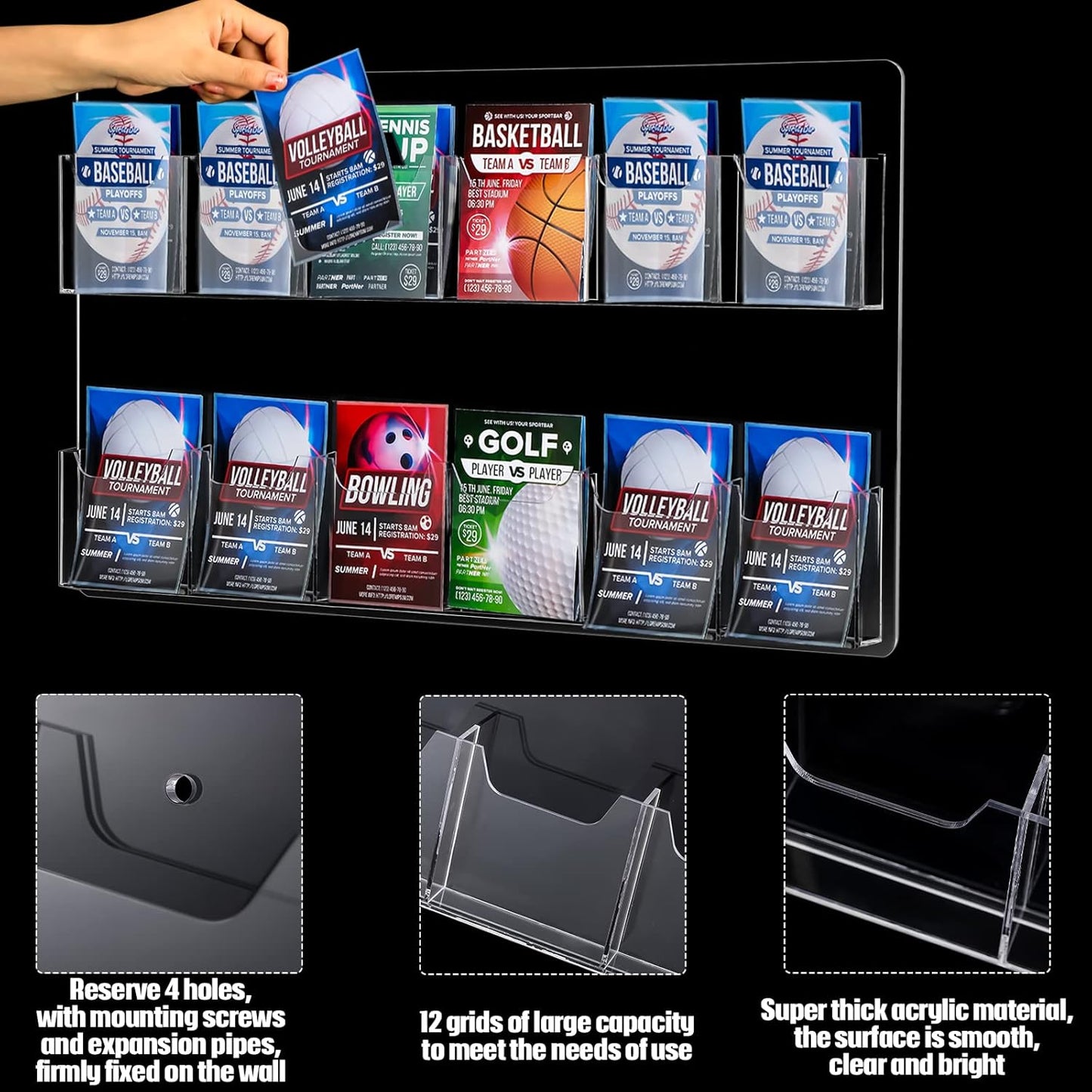 Eersida 2 Pack Acrylic Brochure Pamphlet Holder Wall Mount Clear Brochure Display Holder Plastic Trifold Flyer Rack Literature Storage Rack for Offices Waiting Room (12 Pockets, 25 x 15 Inch)