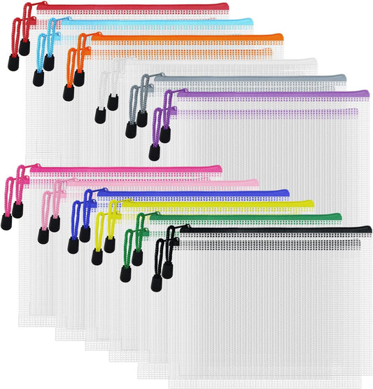 D-KINGCHY 24Pcs Zipper Storage Bags, Plastic Mesh Zippered Pouch for Organization, Waterproof Versatile Bags for Office Supplies School Travel