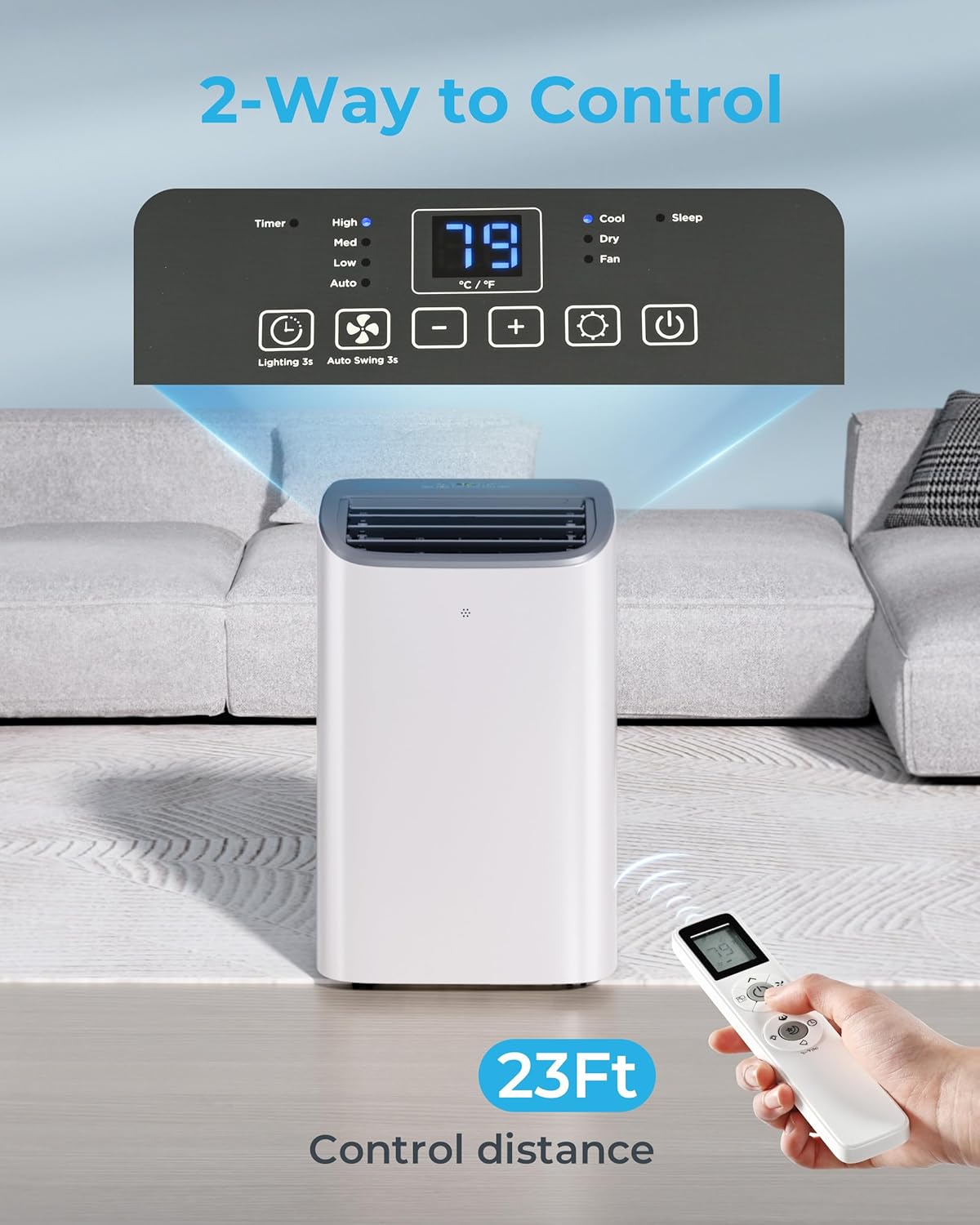 EUHOMY 14000 BTU Portable Air Conditioners Cools up to 700 Sq.ft, Auto-Evaporation Quiet AC Unit with Smart Sleep Mode, 24H Timer, Remote, 4-in-1 Air Cooler for Family