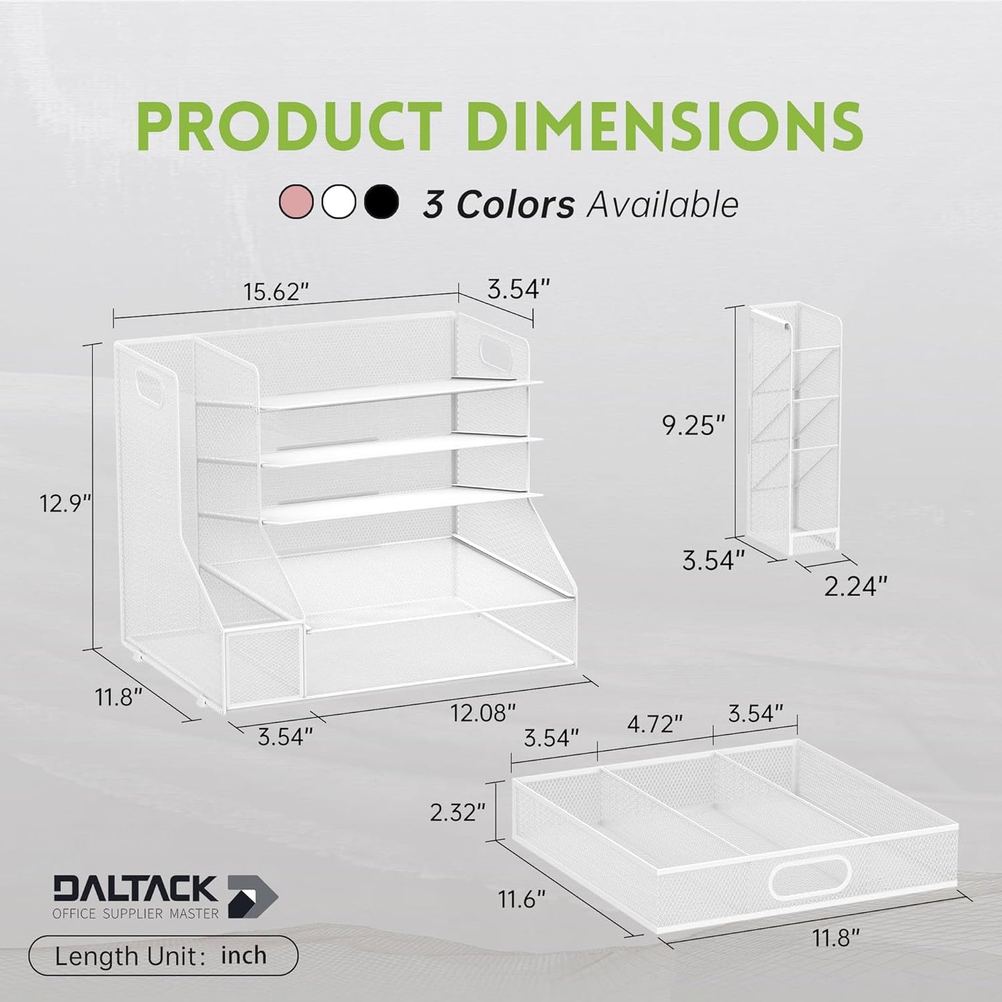 DALTACK Mesh Desk Organizer, 5-Tier Paper Letter Tray with File Holder & Pen Holder & Sliding Drawer, Desktop Organizer and Storage for Desk Accessories Office Supplies, White