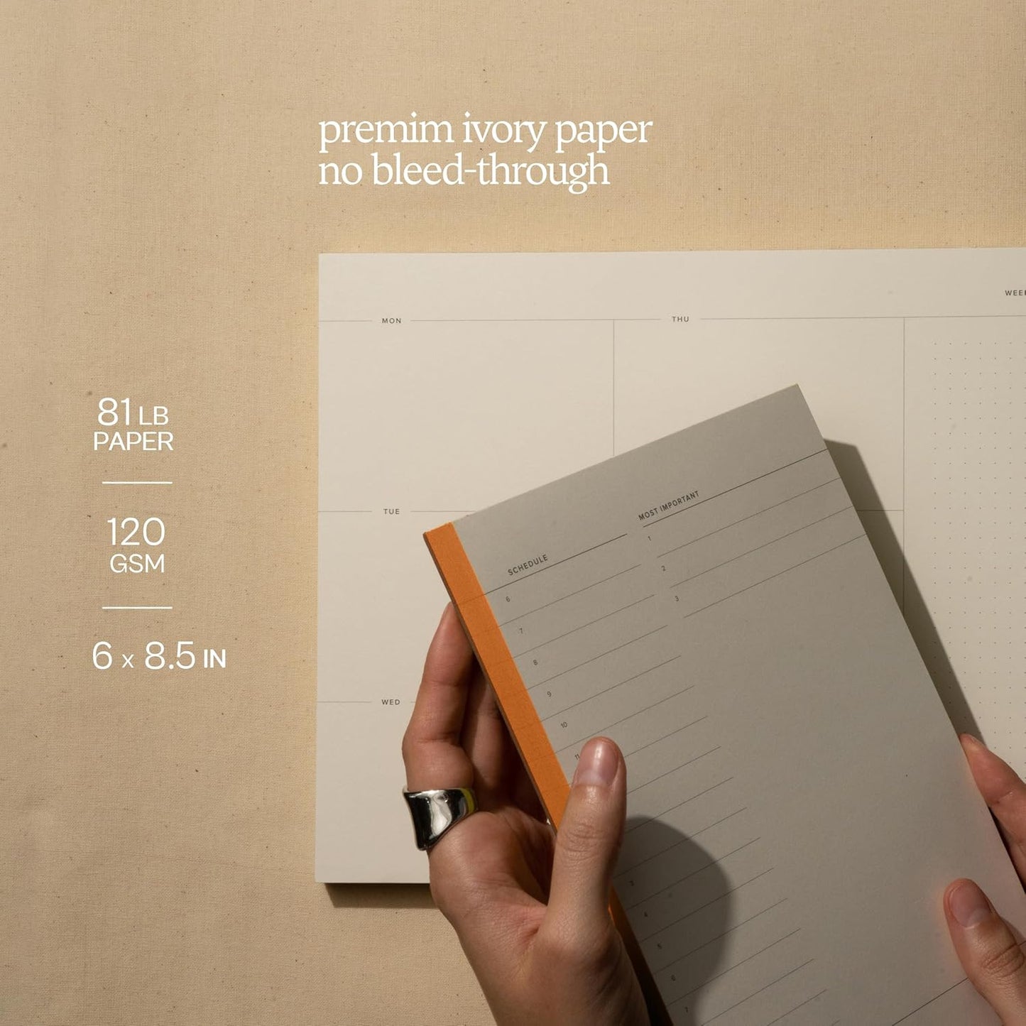 Daily and Weekly To-Do List Notepad – Desk Pad for Work and Study, Orange, 8x6 Inches