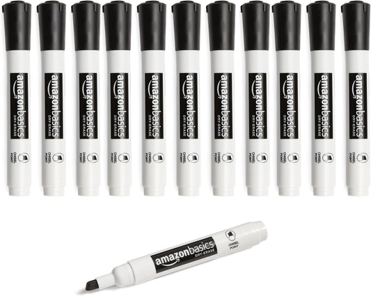Amazon Basics 12-Pack Low-Odor Chisel Tip Dry Erase Whiteboard Markers, Black