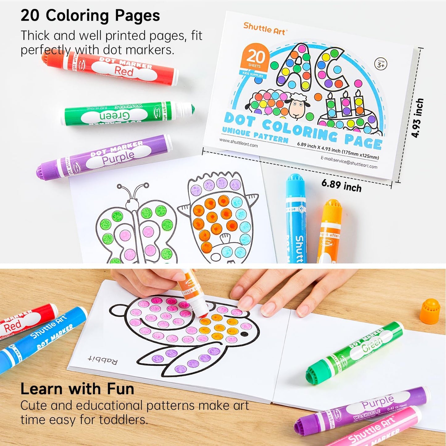 Shuttle Art Washable Dot Markers 26 Colors with Free Activity Book, Fun Art Supplies for Kids Toddlers and Preschoolers, Non Toxic Water-Based Paint Daubers, Dot Art Markers