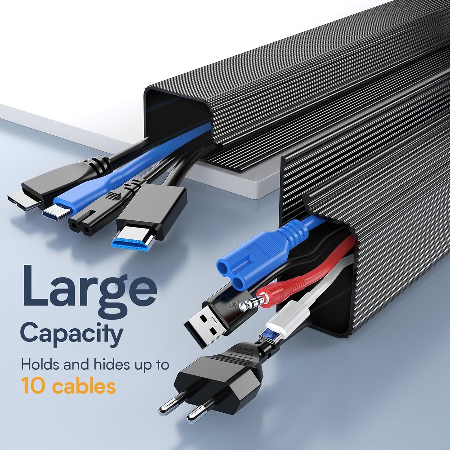 Delamu 157in Cable Management Under Desk, Safe & Tidy Under Desk Cable Management for Home & Office, Cord Organizer for Desks, Wire Organizer Kit,10 Pack Black