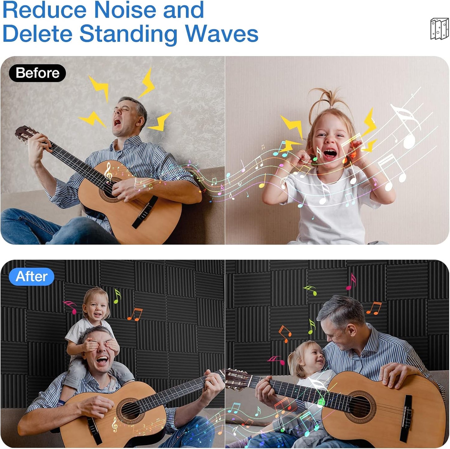 12 Pack Sound Proof Foam Panels for Walls,Self-Adhesive Foam Acoustic Panels Sound Absorbing,High Density Quick-Recovery Soundproof Wall Panels 12" X 12" X 1"-Yellow