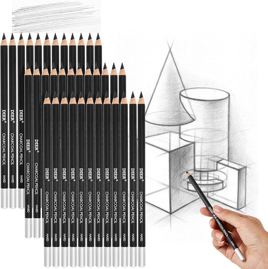 Geyoga 36 Pcs Professional Charcoal Pencils Soft, Medium and Hard for Drawing Charcoal Pencils for Sketching Shading Drawing Blending Portrait(Black, Hard)
